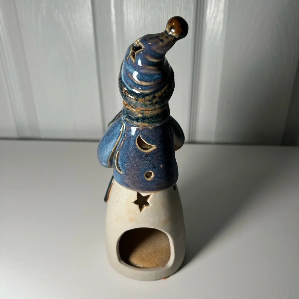 Precious Snowman Votive Candle Holder Blue Hat‎